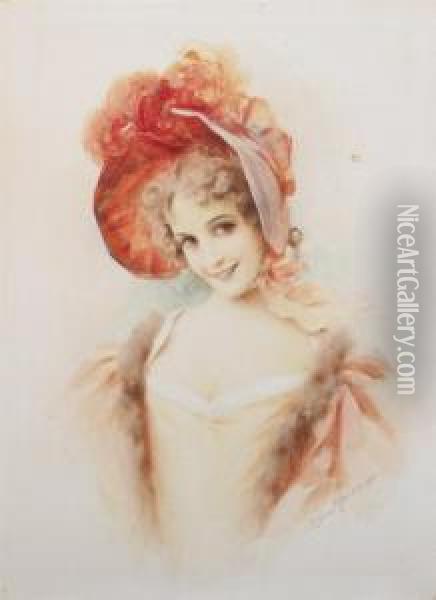 Woman In Bonnett Oil Painting - Leon John Moran