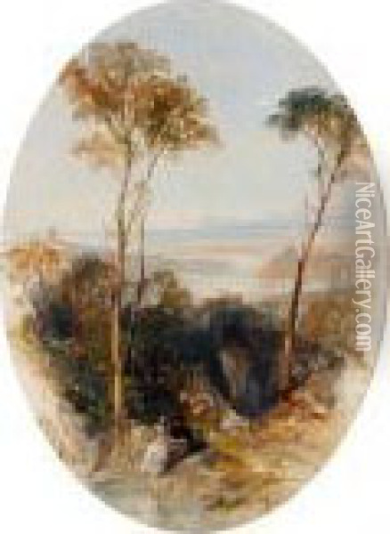 A Couple In An Italianate Landscape Oil Painting - Thomas Creswick
