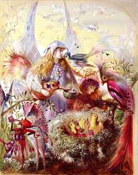 Fairies with Birds Oil Painting - John Anster Fitzgerald