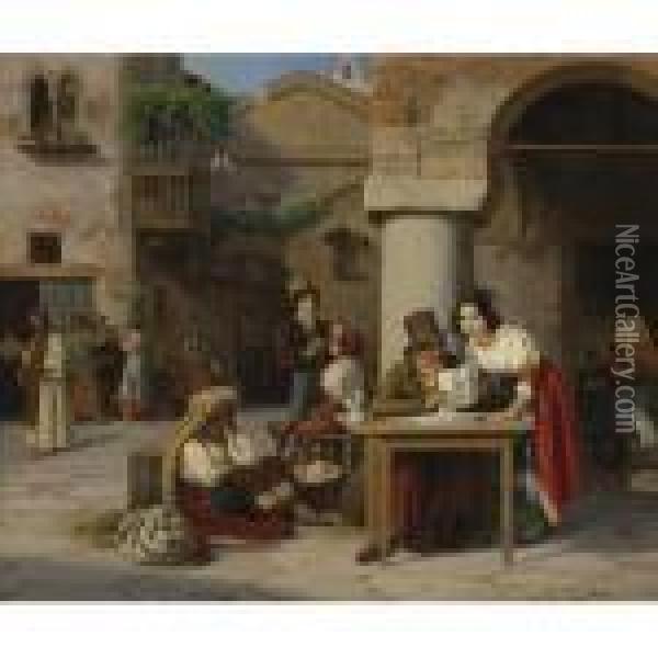 Roman Place With A Public Writer Oil Painting - Ernst Meyer