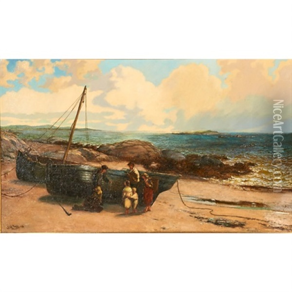 A Rocky Shoreline Oil Painting - Thomas Rose Miles