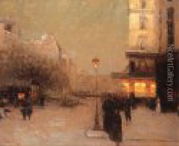 Paris A Nuit Oil Painting - Luigi Loir