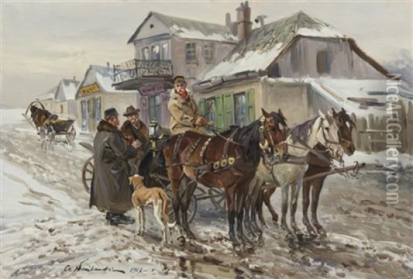 Village Meeting Oil Painting - Jan (Czeslaw) Wasilewski