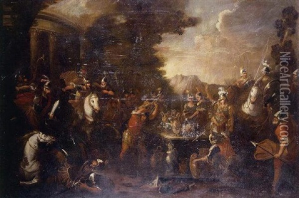 Battle Scene Oil Painting - Giovanni Andrea (il Mastelletta) Donducci
