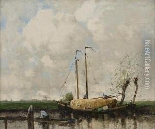 Loading The Hay Barge Oil Painting - William Alfred Gibson