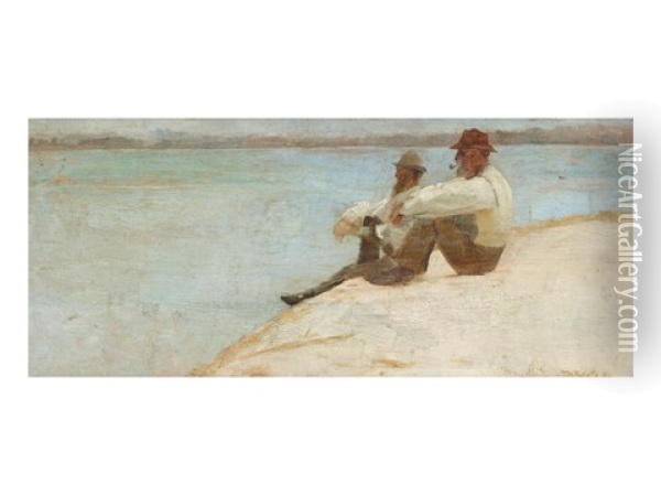 On The Beach, Port Macquarie Oil Painting - Tom Roberts