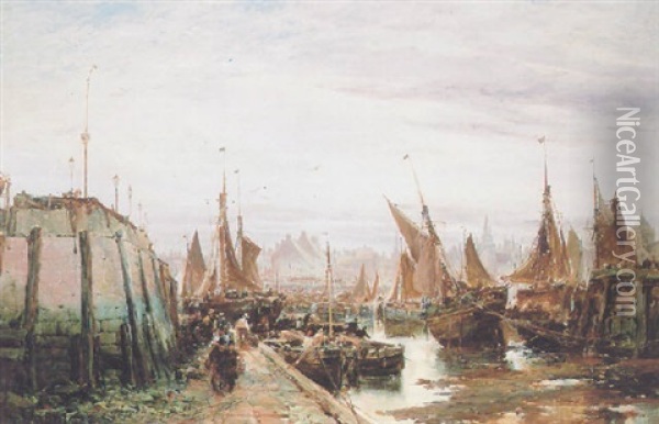 A Scottish Fishing Port Oil Painting - Samuel Bough