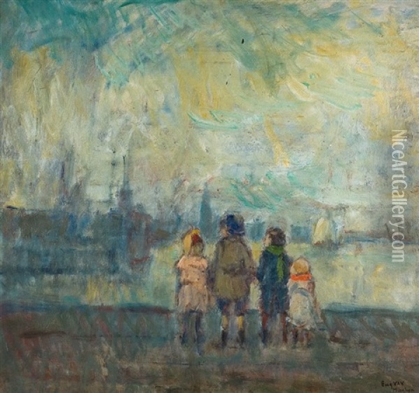 Enfants Au Bord De L'escaut Oil Painting - Eugene van Mieghem
