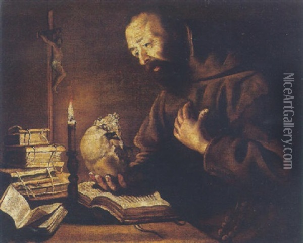 Saint Francis At Prayer Oil Painting - Trophime (Theophisme) Bigot the Elder