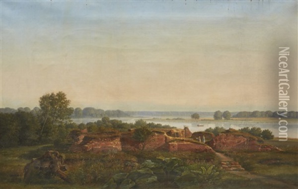 Landskap Med Gurre Slottsruin Oil Painting - Ferdinand Richardt