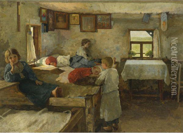 A Drowsy Morning Oil Painting - Alexander Alexandrovich Kiselev