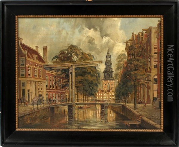 Canal Street Amsterdam, Holland Oil Painting - Gari Melchers