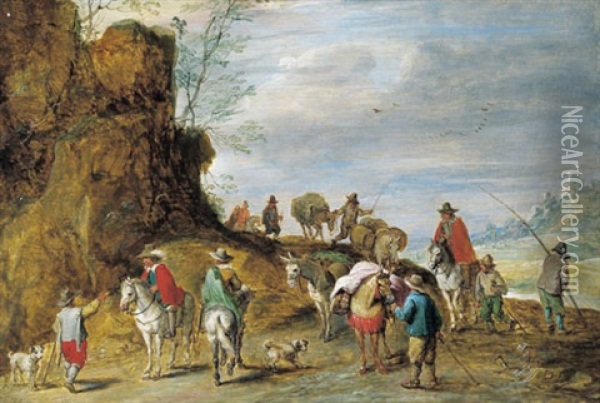 Rastende Reiter In Einer Gebirgslandschaft Oil Painting - Jan-Peter van Bredael the Younger
