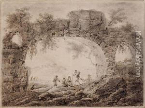 Paysans Assis Sous Une Arche En Ruines Oil Painting - Jean-Baptiste Pillement