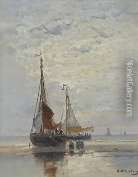 Bringing In The Catch Oil Painting - Hendrik Willem Mesdag