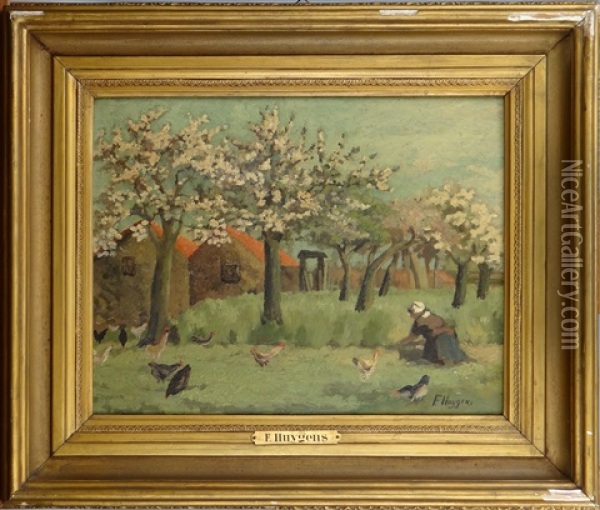 Paysage Avec Fermiere Et Poules Oil Painting - Francois Joseph Huygens