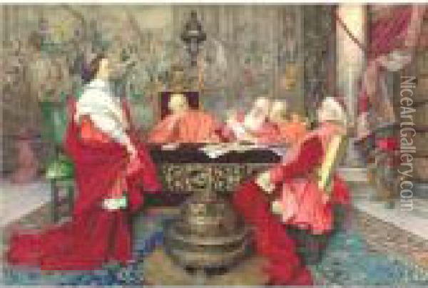 Cardinal Richelieu And His Council Oil Painting - Guiseppe Signorini