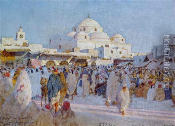 Place Bab-souika A Tunis Et La Mosquee Sidi Mahrez Oil Painting - Alexandre Roubtzoff