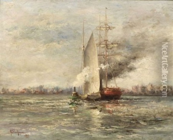 Tugging The Ship Oil Painting - Arthur Edward Blackmore