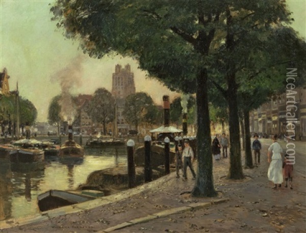 Gracht In Amsterdam Oil Painting - Heinrich Hermanns