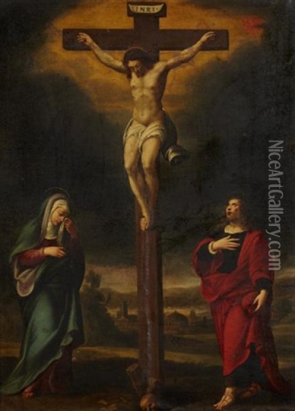 Christ En Croix Avec La Vierge Et Saint Jean Oil Painting - Jean Chalette