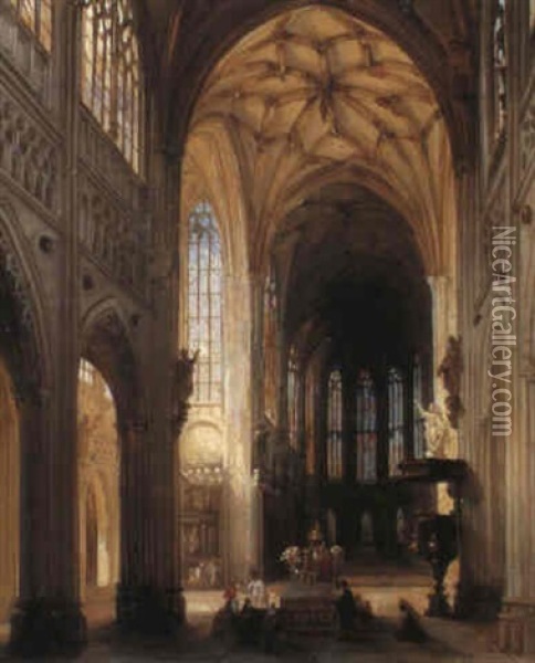 Interior Of A Cathedral Oil Painting - Jules Victor Genisson