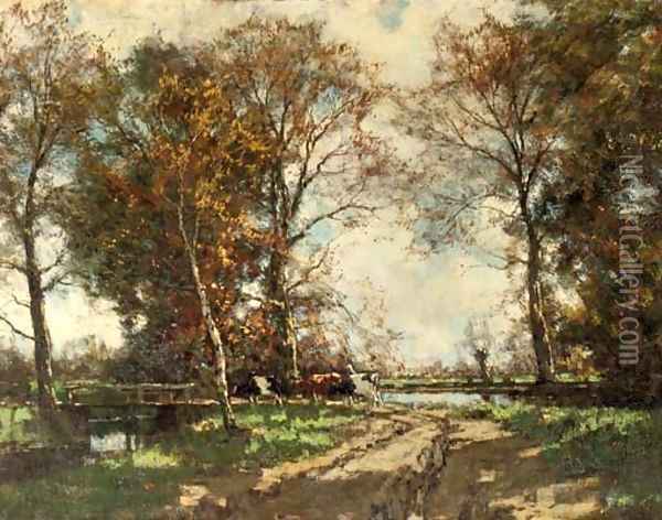 Cows on a birchpath Oil Painting - Arnold Marc Gorter