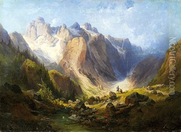 Aufziehendes Gewitter In Den Dolomiten Oil Painting - Georg Geyer