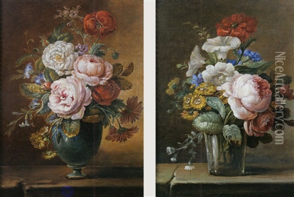 Nature Morte Au Bouquet De Fleurs Sur Un Entablement Oil Painting - Michel Bruno Bellenge