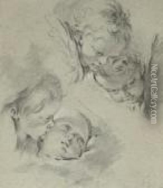 Four Heads Of Putti Oil Painting - Francois Boucher