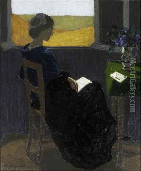 Young Woman Reading At The Window Oil Painting - Marius Borgeaud