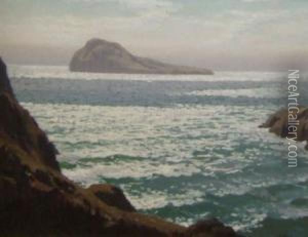 A Sunlit Coastal View Oil Painting - E. Hedley Fitton