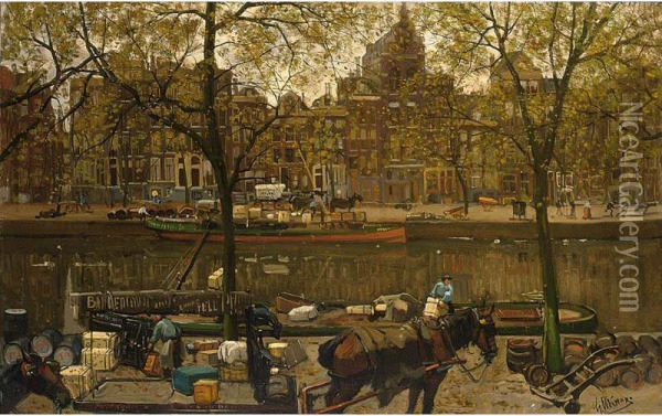 View Of The Prinsengracht Between The Amstel And The Utrechtsestraat, Amsterdam Oil Painting - Gerrit Willem Knap