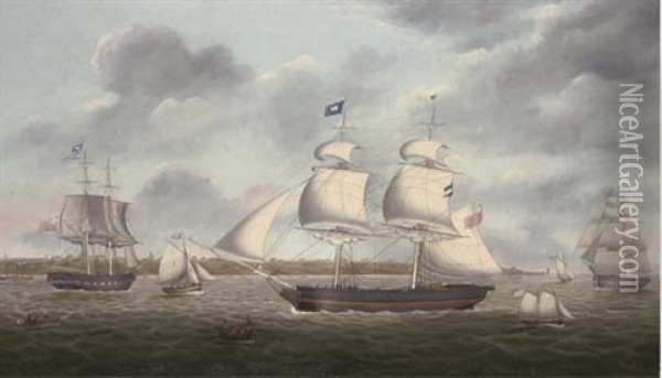 The Brigs "mariote" And "margaret" In The Mersey Off The Wirral (collab. W/samuel Walters) Oil Painting - Miles Walters