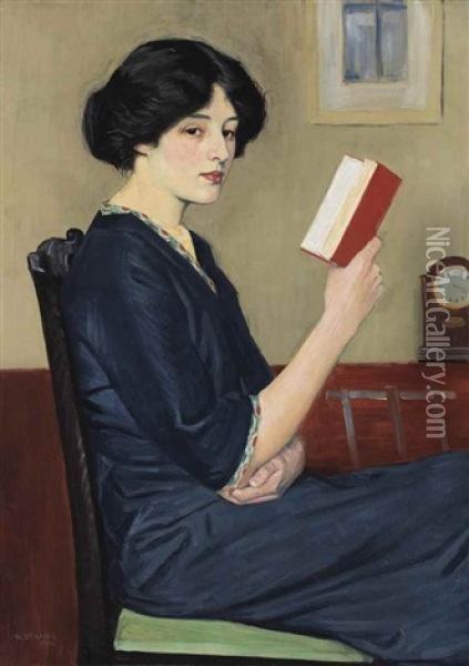 Girl Reading. The Storyteller Oil Painting - William Strang