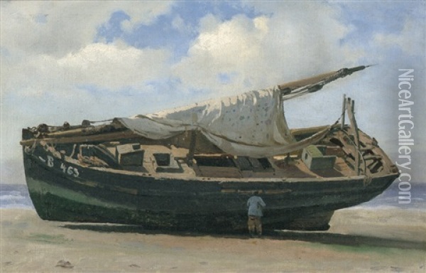 Boot Mit Eingezogenem Segel Oil Painting - Carl Johann Neumann
