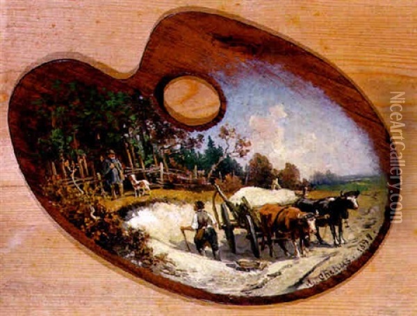 Ochsengespann In Lehmgrube Oil Painting - Adolf Chelius