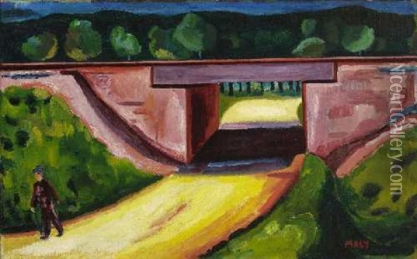 Landschaft Mit Brucke (+ Landschaft Mit Viadukt (roma), Smllr; 2 Works) Oil Painting - Wilhelm Maly