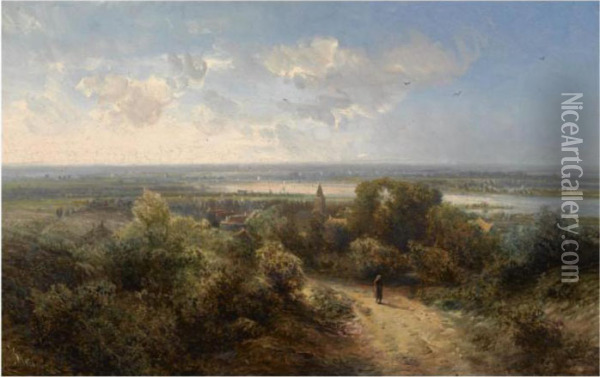 A View Of The River Rhine Near Arnhem Oil Painting - Pieter Lodewijk Francisco Kluyver