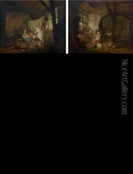 Scenes D'interieur (pair) Oil Painting - Jacques-Albert Senave