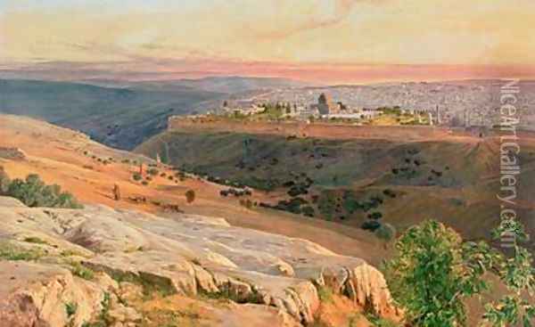 Jerusalem from the Mount of Olives Oil Painting - Edward Lear