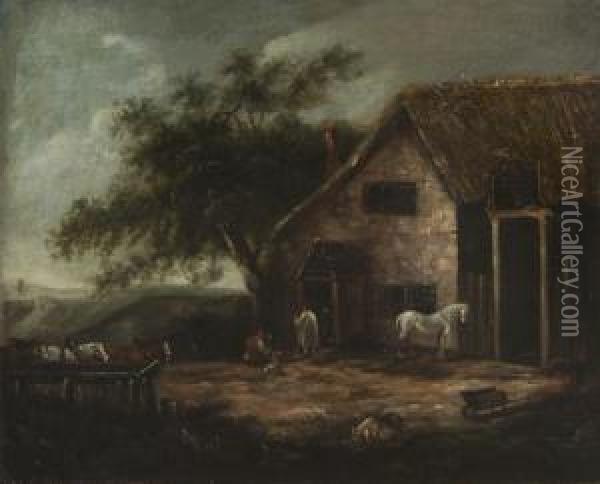Working In The Stables Oil Painting - George Moreland