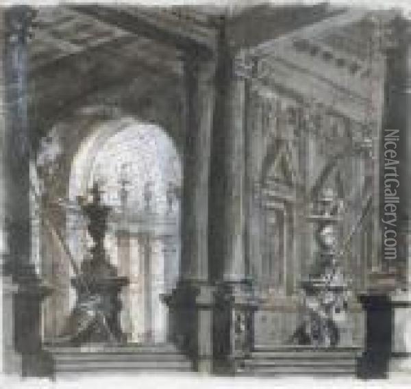 Architecture Interieure Avec Colonnade Oil Painting - Giovanni Battista Piranesi