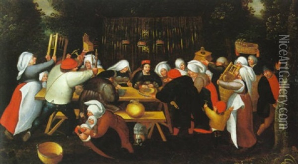 Le Repas De La Mariee Oil Painting - Marten van Cleve the Elder