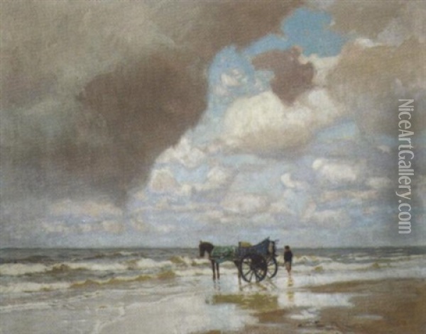 Pferdefuhrwerk Am Strand Oil Painting - Carl (Karl, Charles) O'Lynch of Town