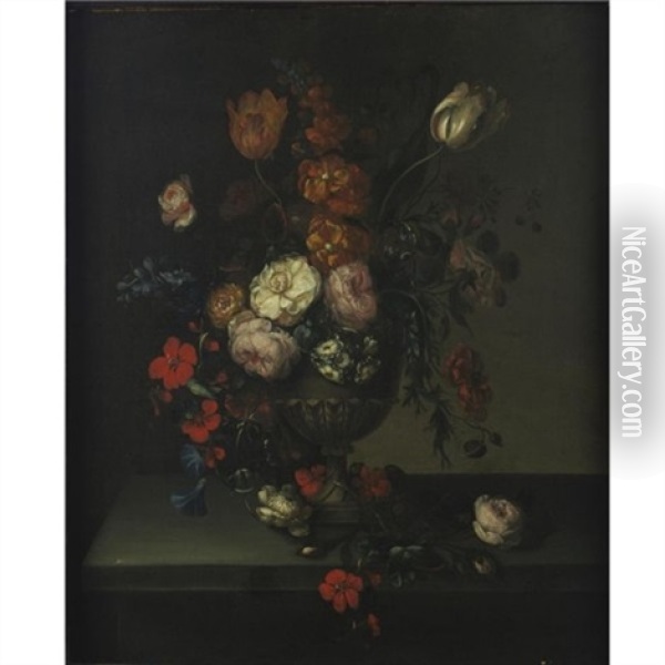 Still Life With Flowers In An Urn Oil Painting - Herman van der Myn