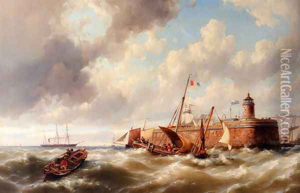 Almost Safe In Port Oil Painting - Johannes Hermanus Koekkoek Snr