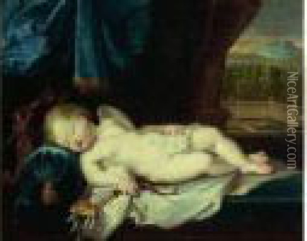 Portrait Presume Du Comte De Toulouse En Cupidon Endormi Oil Painting - Pierre Le Romain I Mignard