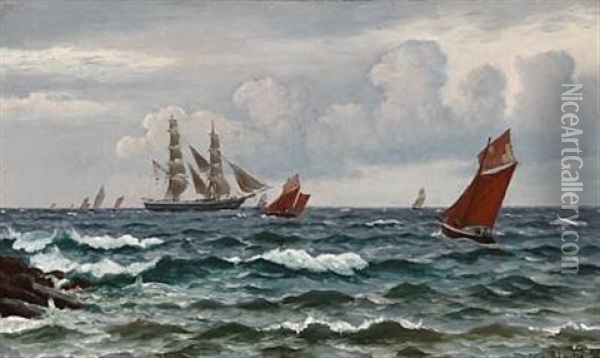 Boats And Ships Near A Coast Oil Painting - Christian Blache
