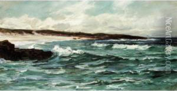 A Rocky Seascape Oil Painting - Colin Hunter